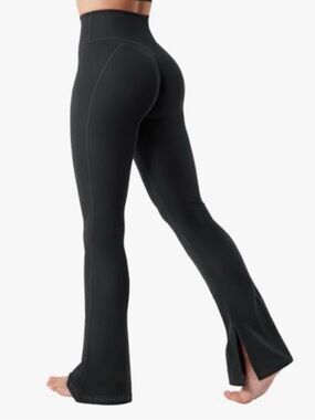 High-Waist Black Flare Yoga Pants split hem